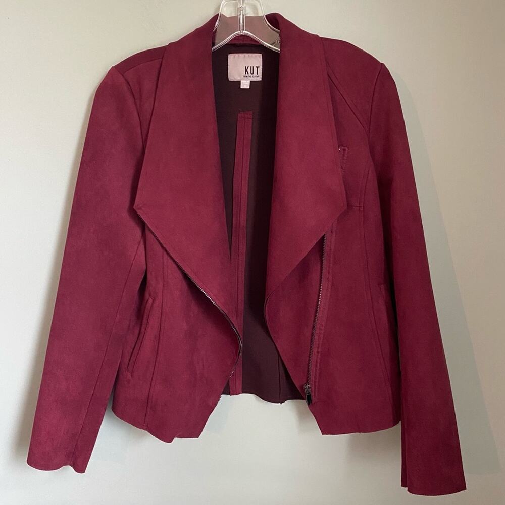 Kut from Kloth Carina Drape Suede Burgundy Moto Jacket